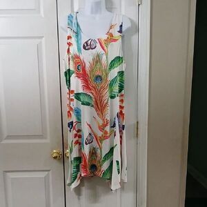Shoreline Razorback beach dress coverup butterflies peacock feather Sz L/XL NWOT